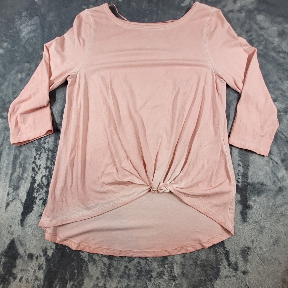 Cupio Womens Pink Front Knot High‎ Low 3/4 Sleeve Scoop Neck Top Size Medium